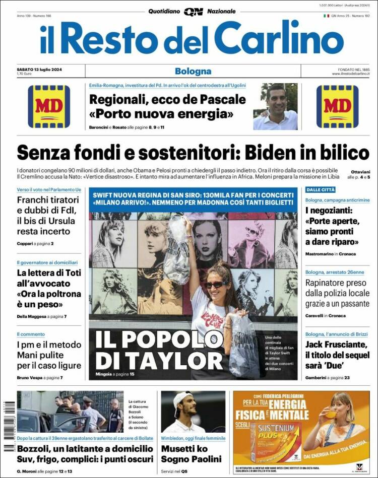 Portada de Il Resto del Carlino (Italia)