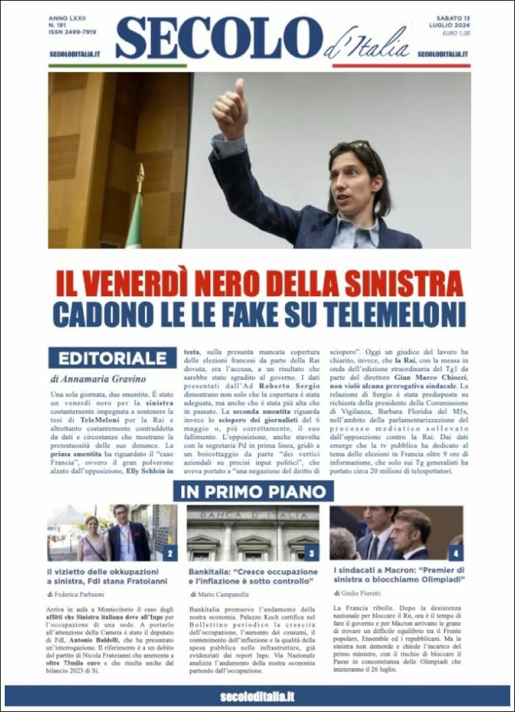 Portada de Secolo d'Italia (Italia)
