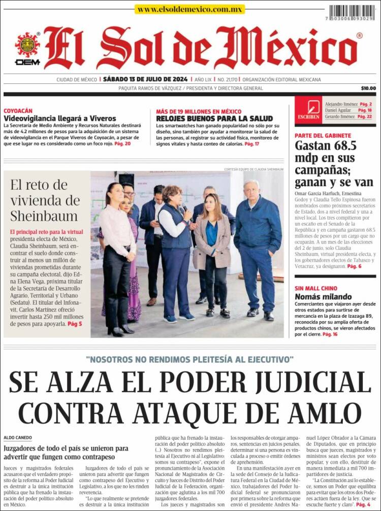 Portada de El Sol de México (M&eacute;xico)