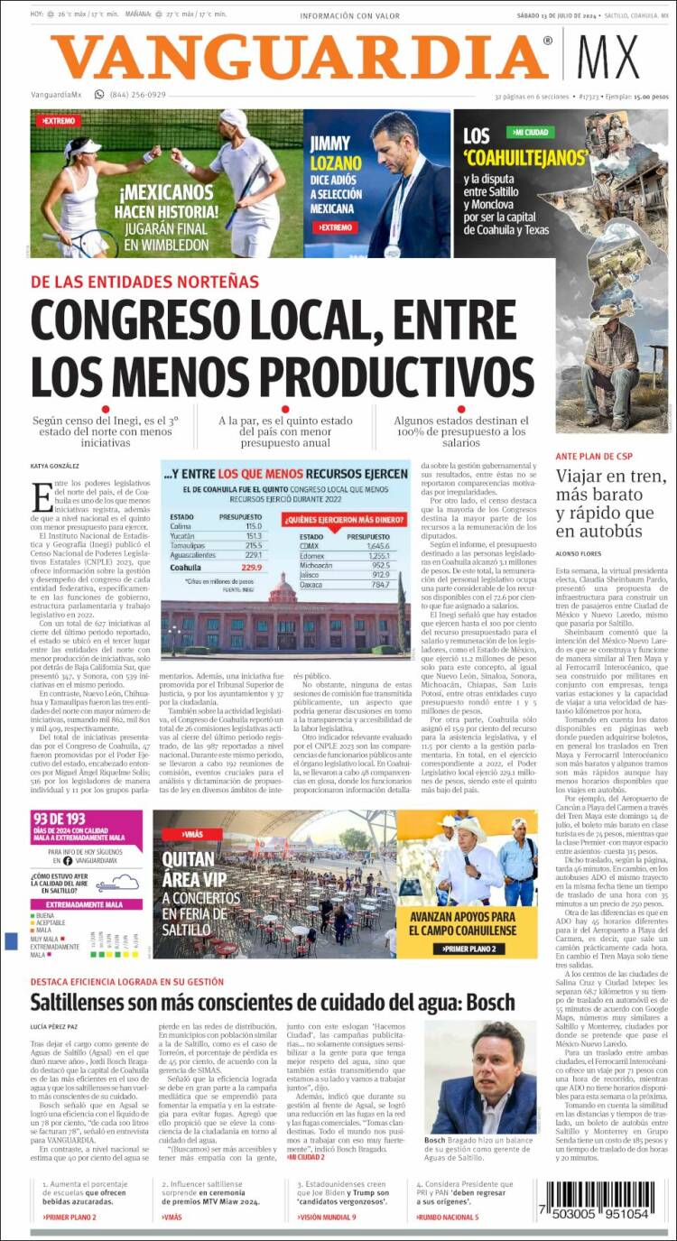 Portada de Vanguardia (M&eacute;xico)