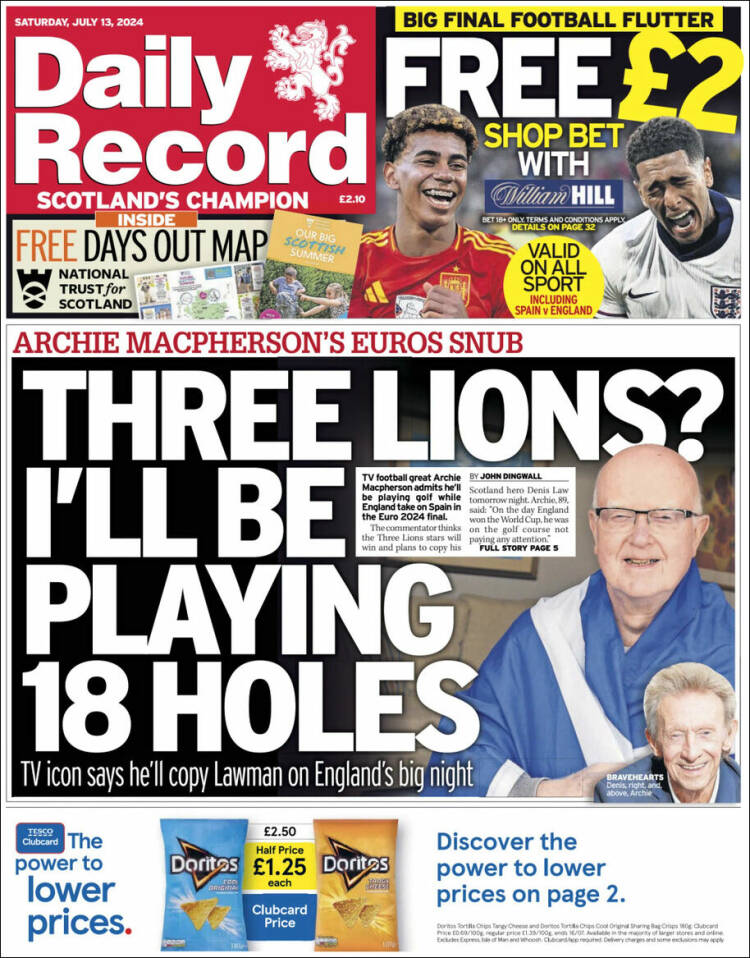 Portada de Daily Record (Reino Unido)