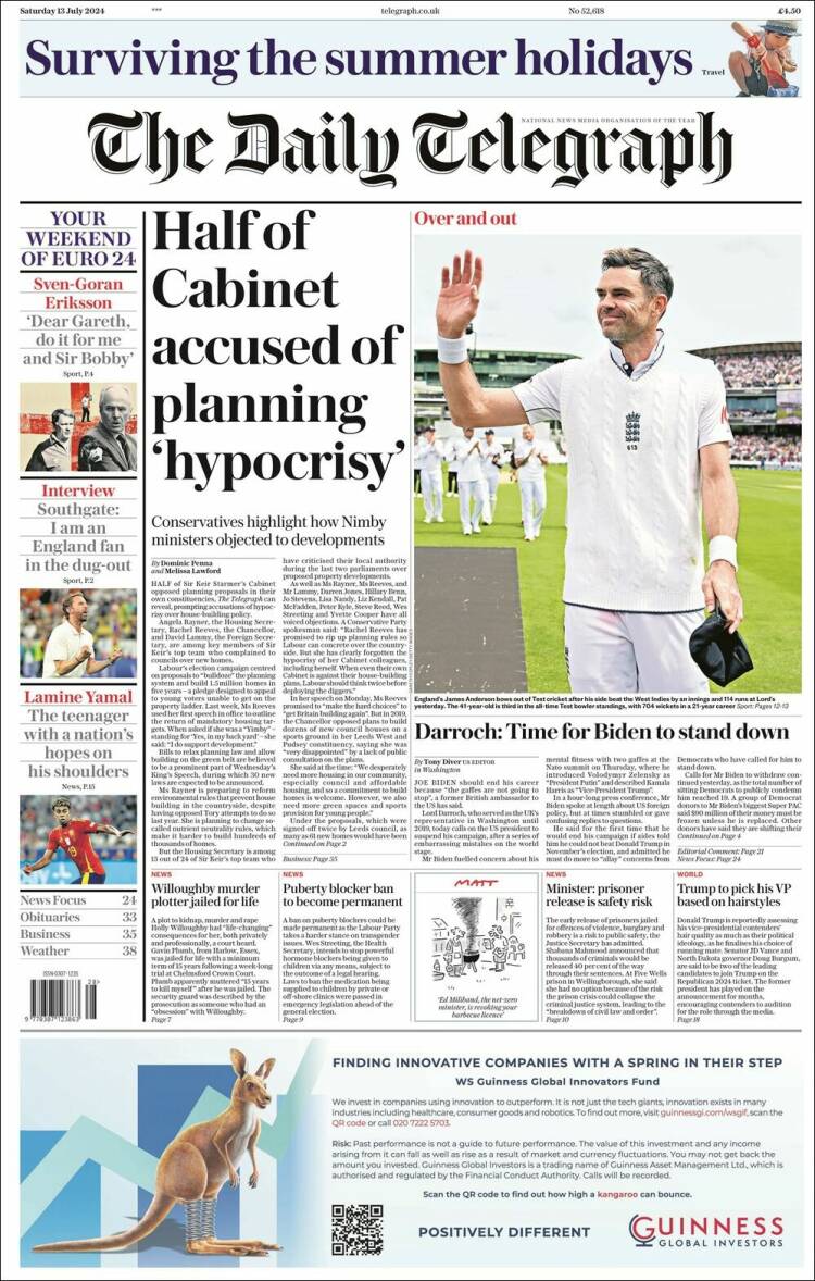 Portada de Daily Telegraph (Reino Unido)