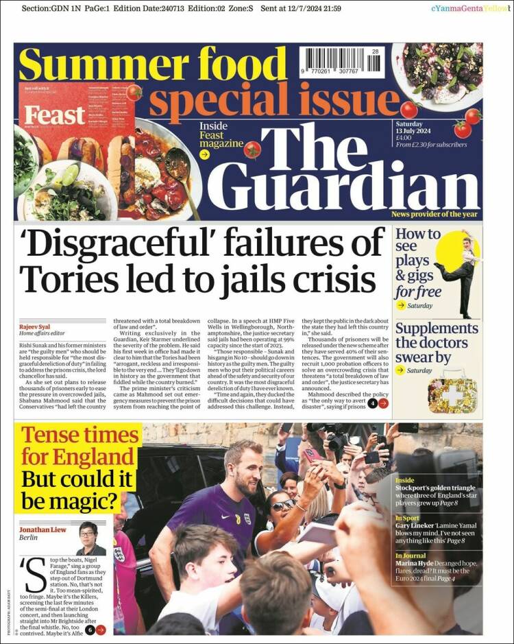 Portada de The Guardian (Reino Unido)