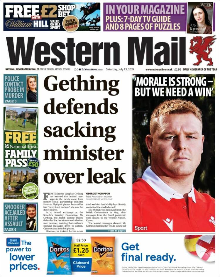 Portada de Western Mail (Reino Unido)