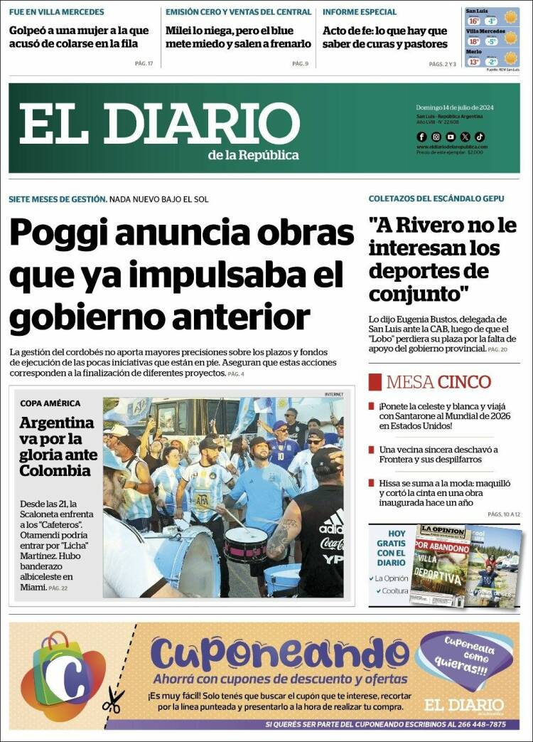 Portada de Diario de la República (Argentina)
