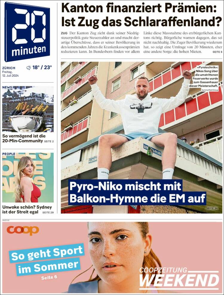 Portada de 20Minuten - Zürich (Suiza)