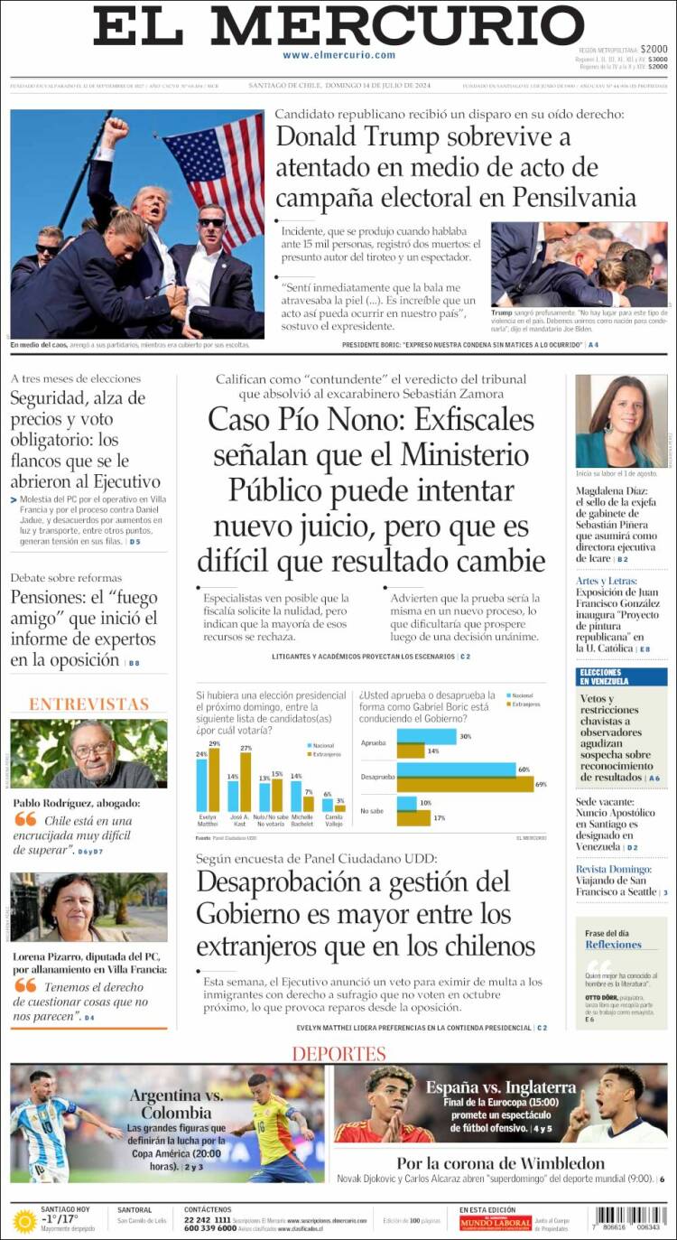 Portada de El Mercurio (Chile)