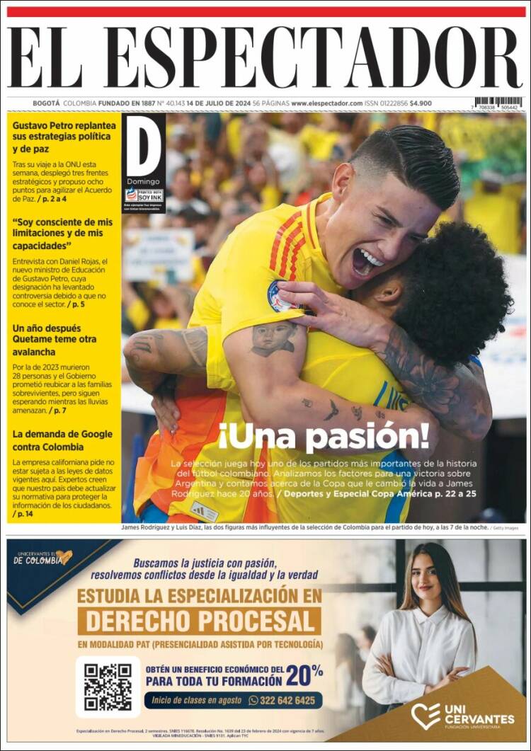 Portada de El Espectador (Colombia)