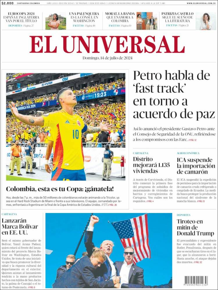 Portada de El Universal (Colombia)