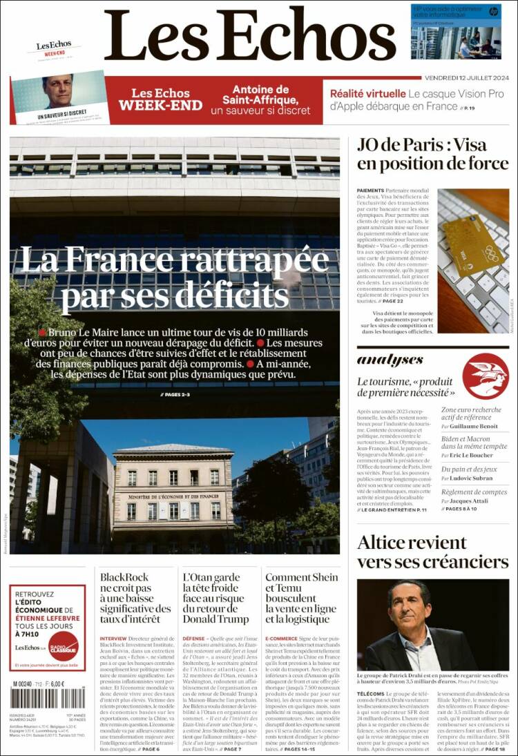 Portada de Les Echos (Francia)