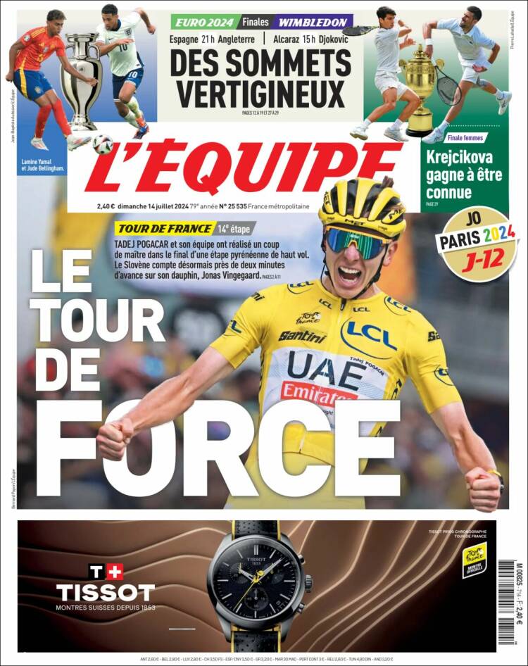 Portada de L'Equipe (Francia)