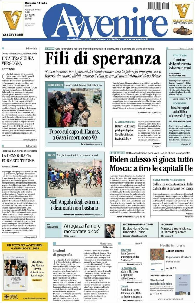 Portada de Avvenire (Italia)