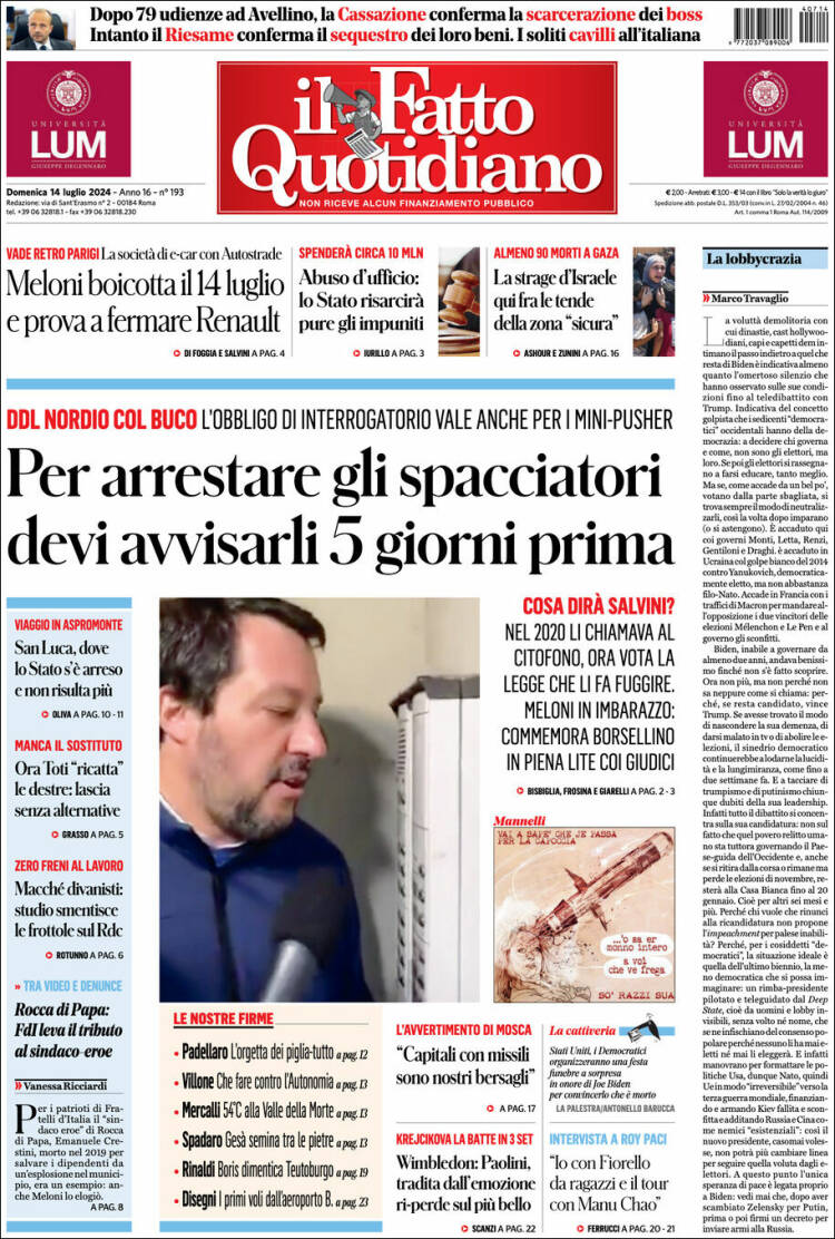 Portada de Il Fatto Quotidiano (Italia)