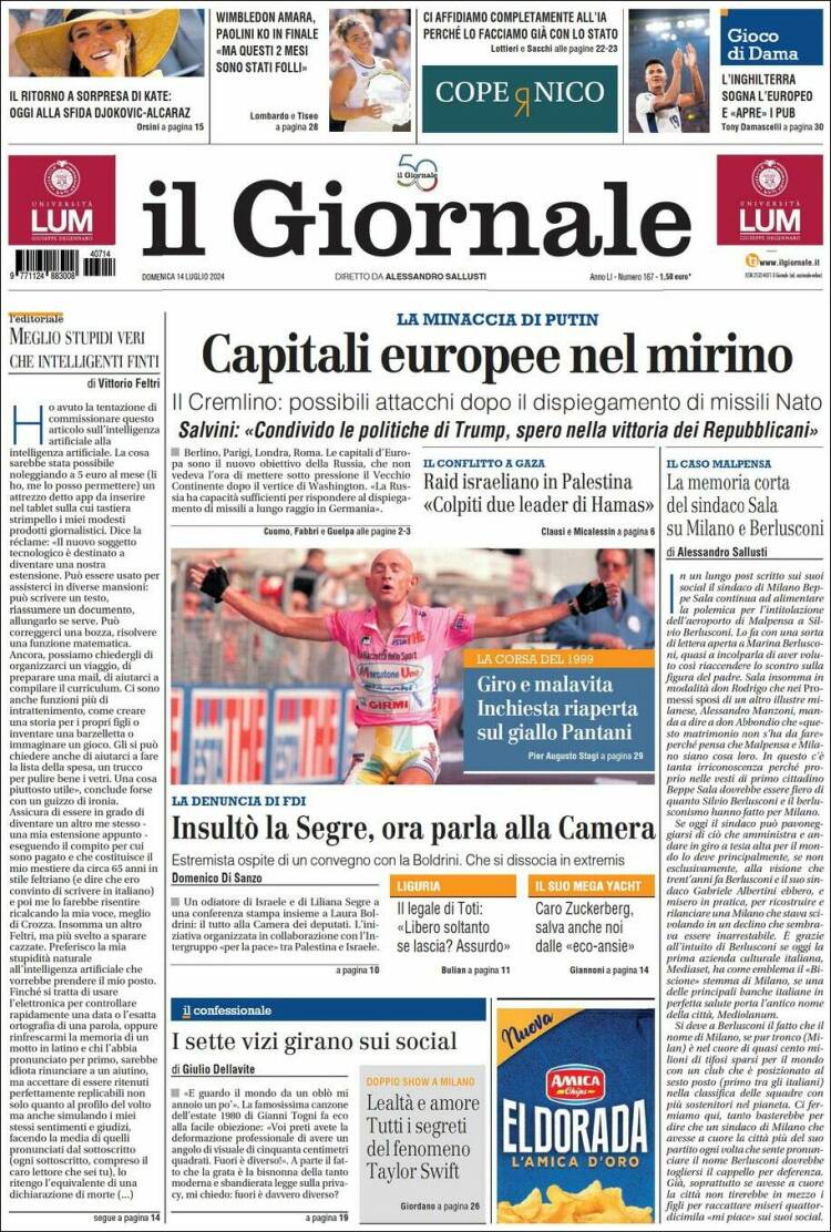 Portada de il Giornale (Italia)