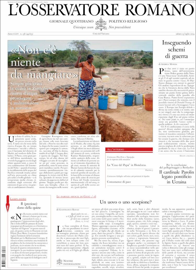 Portada de L'Osservatore Romano (Italia)