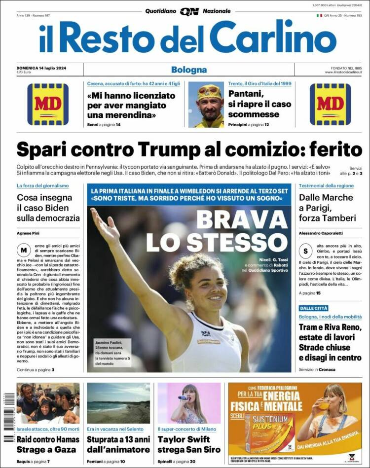 Portada de Il Resto del Carlino (Italia)