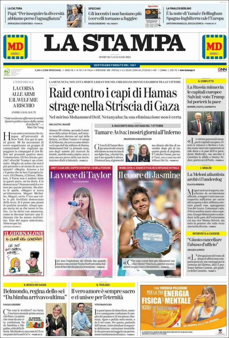 Portada de La Stampa (Italia)