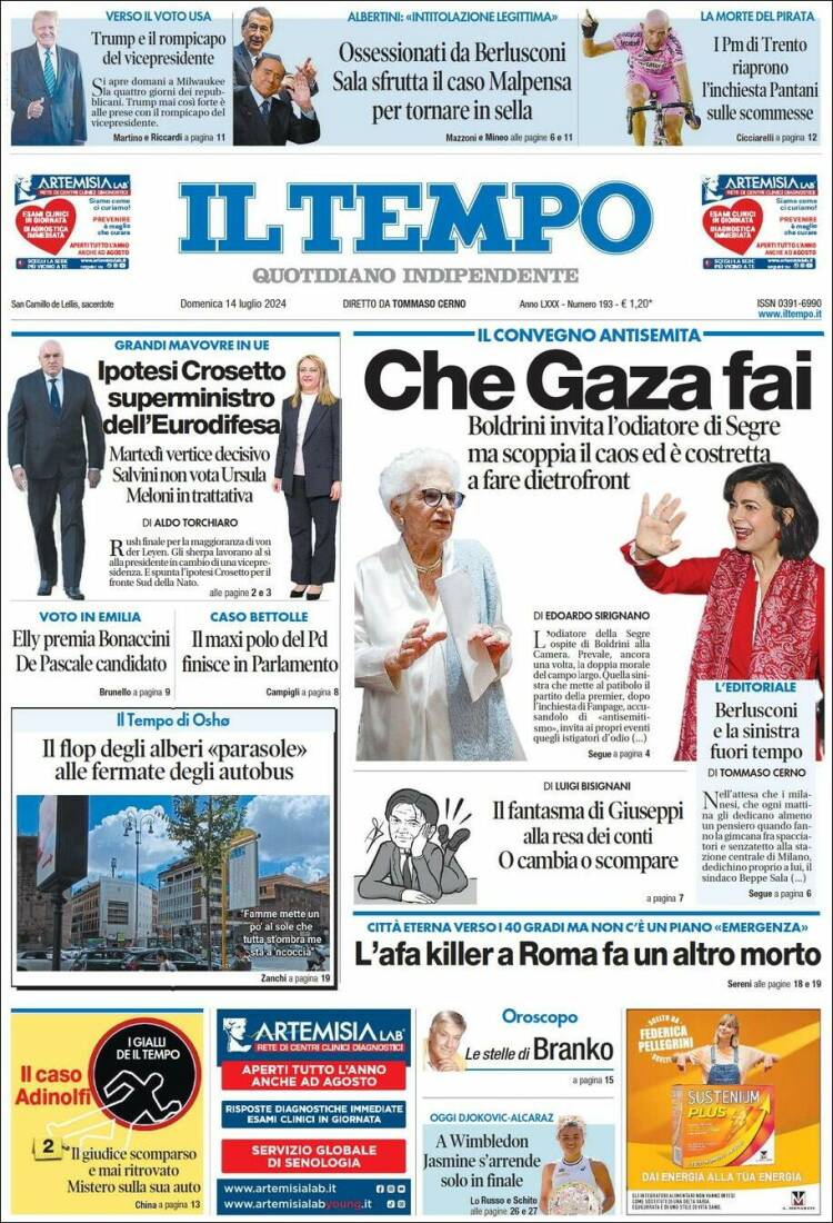 Portada de Il Tempo (Italia)