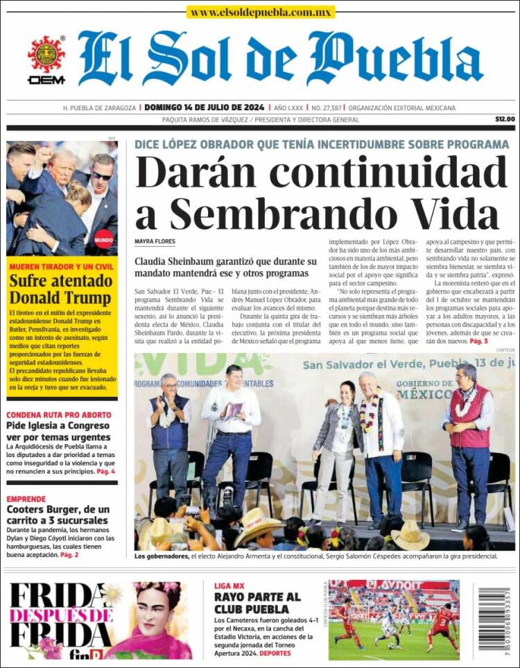 Portada de El Sol de Puebla (M&eacute;xico)