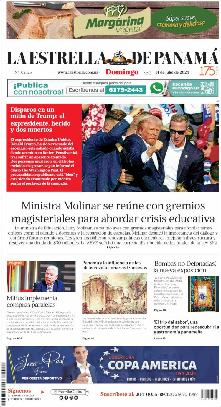 Portada de La Estrella de Panamá (Panamá)