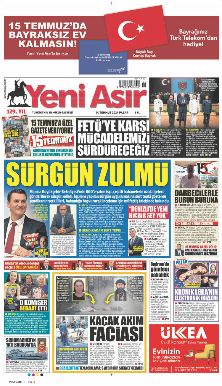 Portada de Yeni Asır (Turqu&iacute;a)