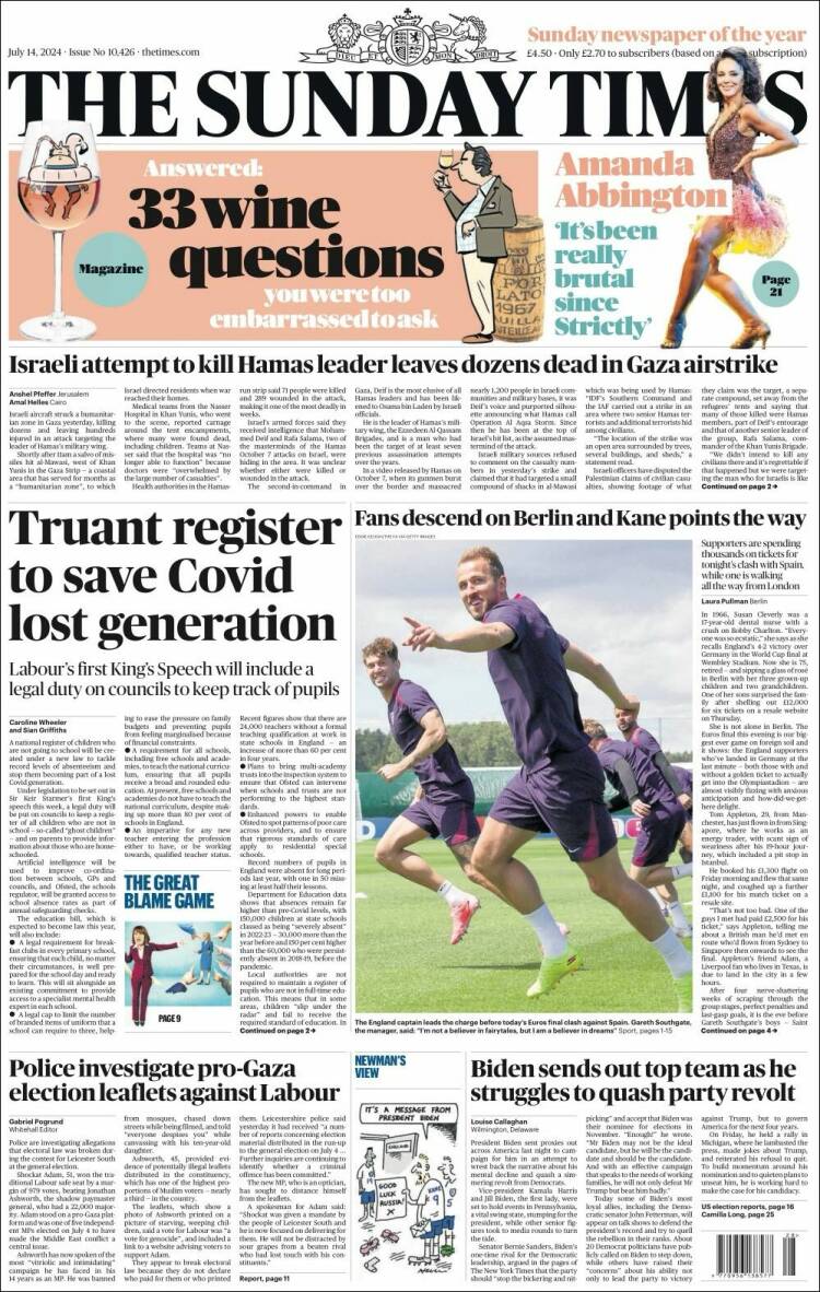 Portada de The Times (Reino Unido)