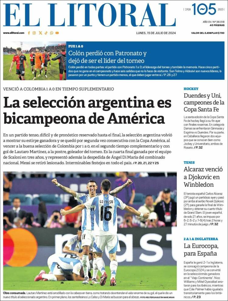 Portada de Diario El Litoral (Argentina)