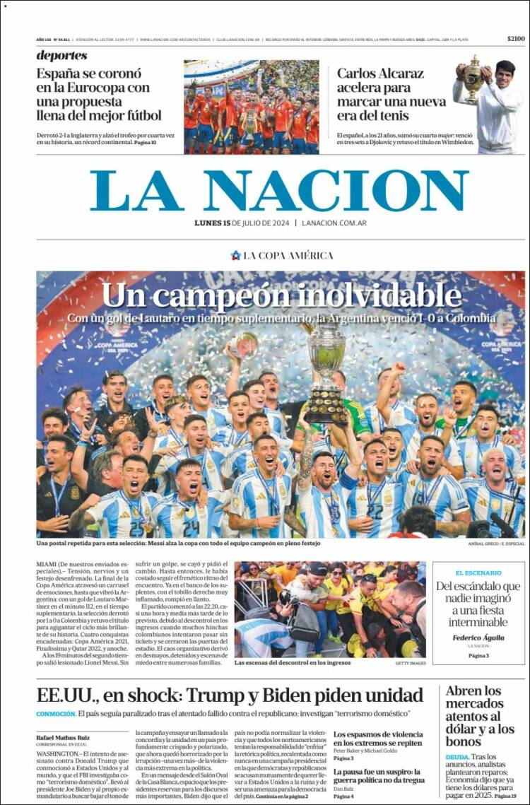 Portada de La Nación (Argentina)