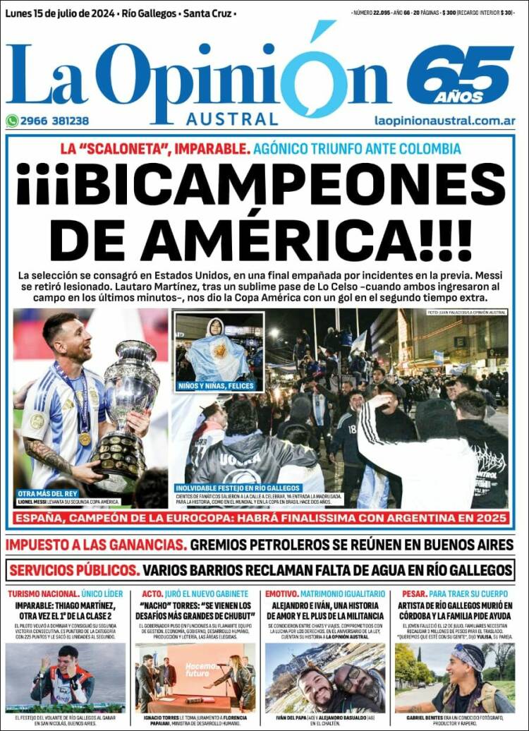 Portada de La Opinión Austral (Argentina)