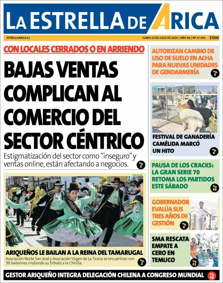 Portada de La Estrella de Arica (Chile)