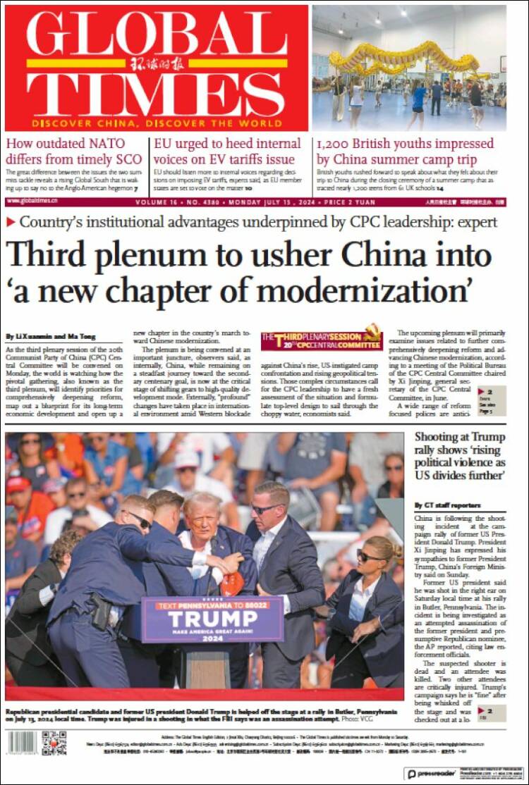 Portada de The Global Times (China)