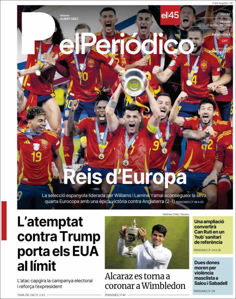 Portada de El Periódico de Catalunya (España)