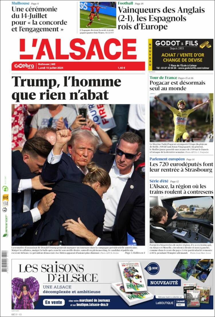 Portada de Journal L'Alsace (Francia)