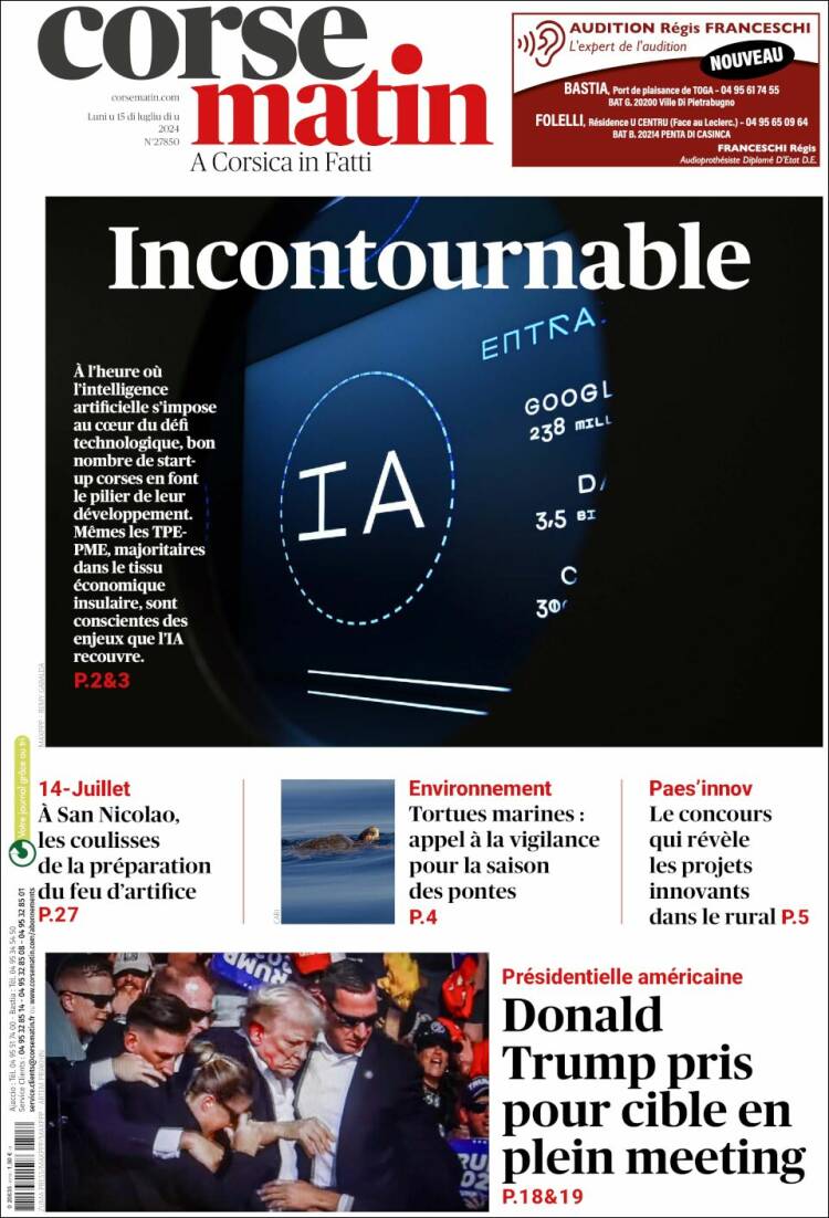 Portada de Corse-Matin (Francia)