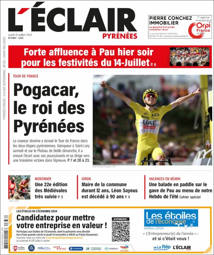 Portada de L'Eclair des Pyrénées (Francia)