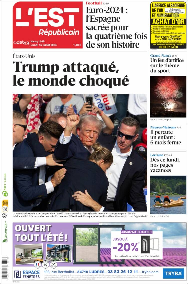 Portada de L'Est Republicain (Francia)