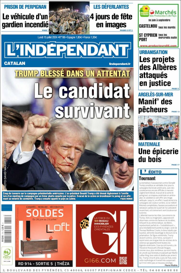 Portada de Le Indépendant (Francia)