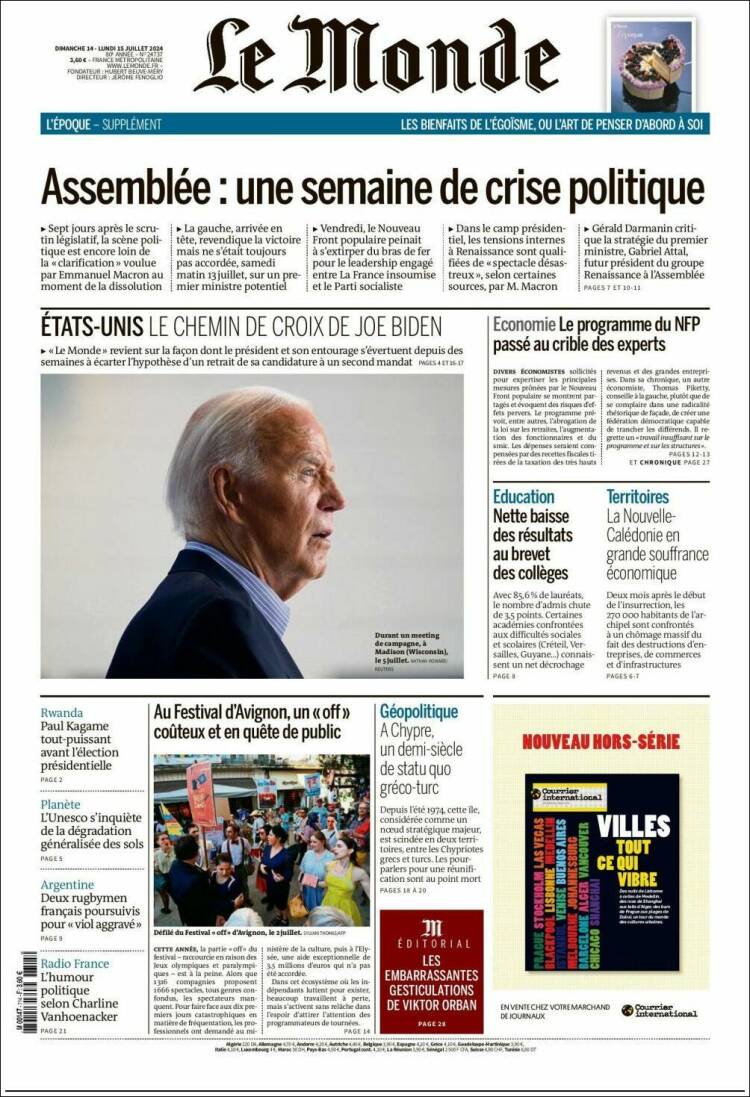 Portada de Le Monde (Francia)