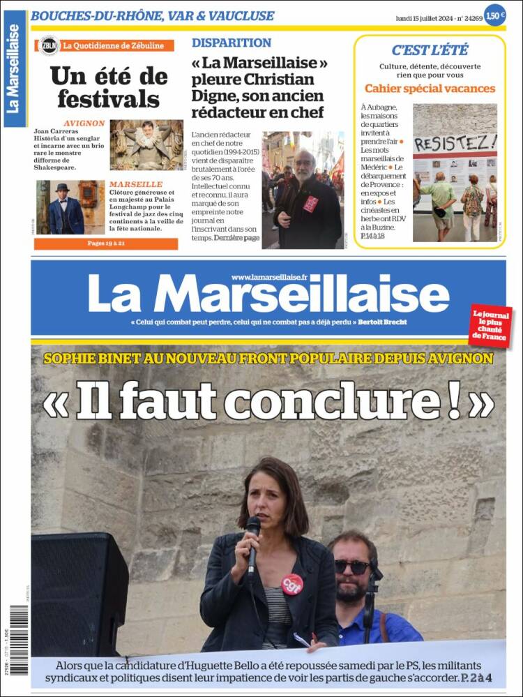 Portada de La Marseillaise (Francia)