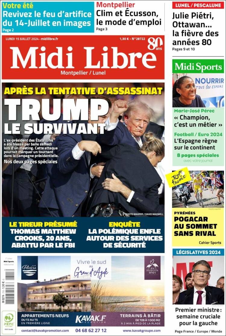 Portada de Midi Libre (Francia)