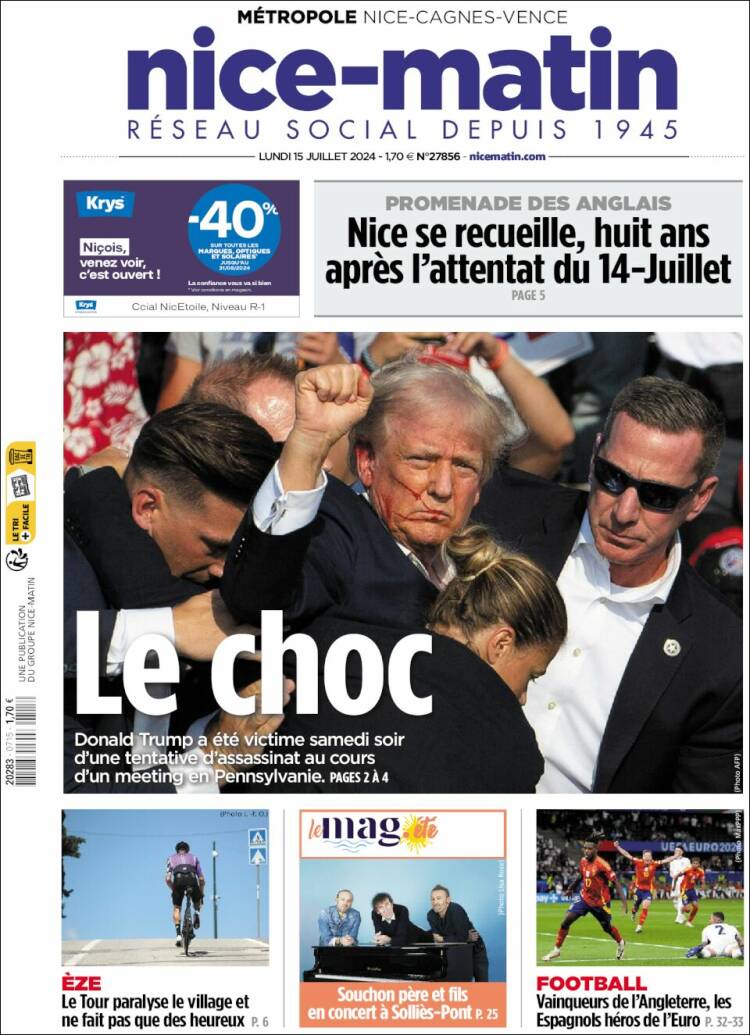 Portada de Nice-Matin (Francia)