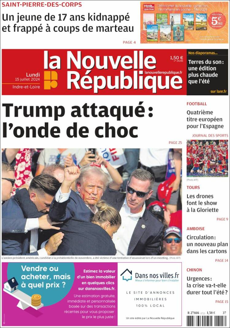 Portada de La Nouvelle Republique (Francia)