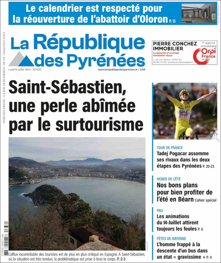 Portada de La République des Pyrénées (Francia)