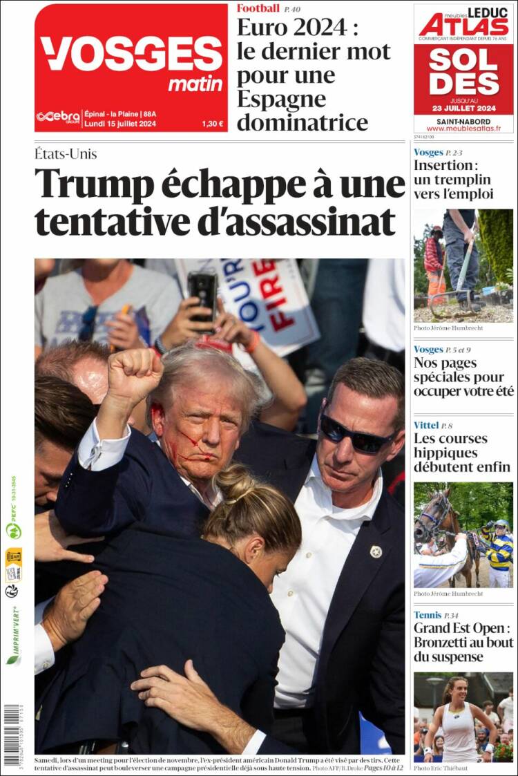 Portada de Vosges Matin (Francia)