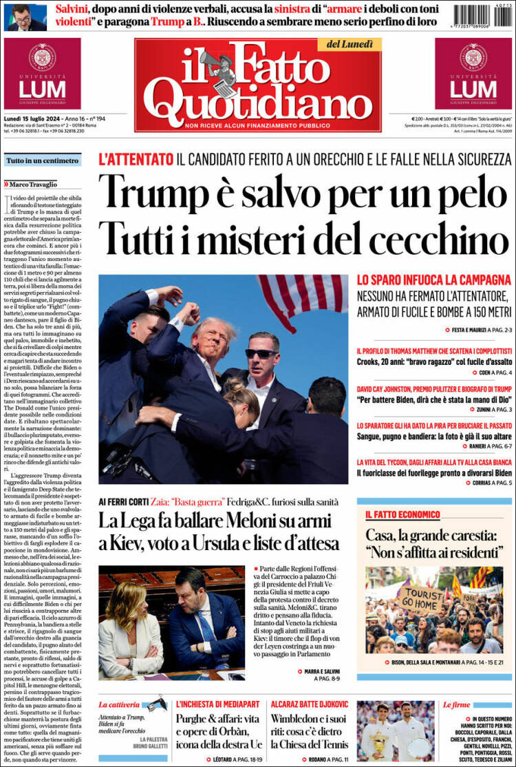 Portada de Il Fatto Quotidiano (Italia)