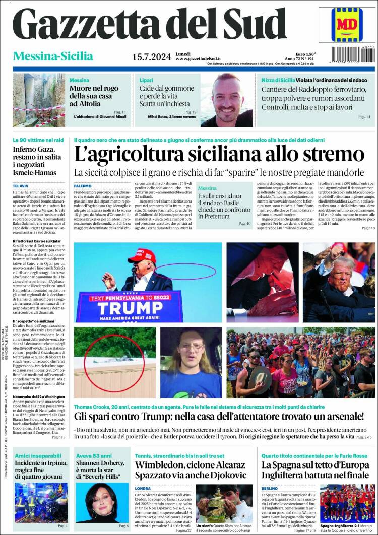 Portada de Gazzetta del Sud (Italia)