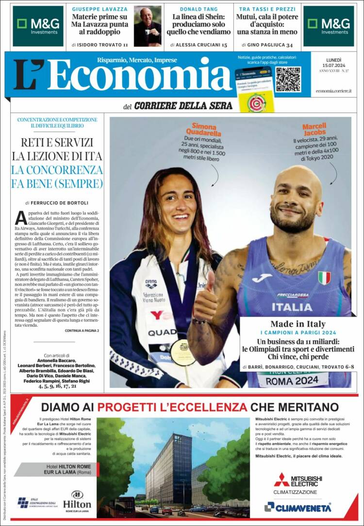 Portada de L'Economia (Italia)