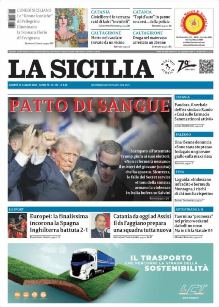 Portada de La Sicilia (Italia)