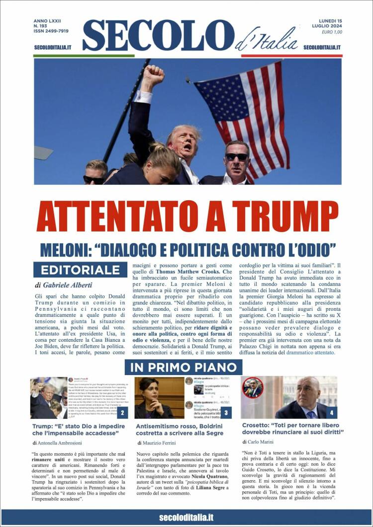 Portada de Secolo d'Italia (Italia)