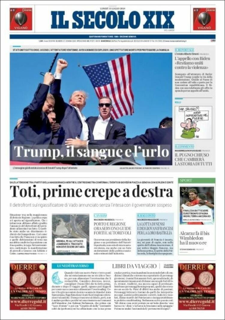 Portada de Il Secolo XIX (Italia)